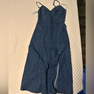 House of Harlow 1960 denim midi dress with leg slit S